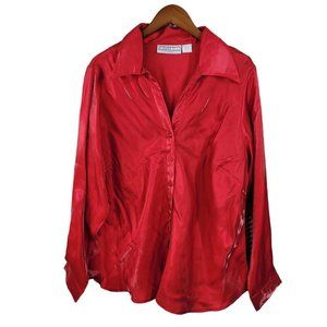Vintage Y2K Satin Shirt Top Plus size 2X Jewel Tone Red Event Evening button up